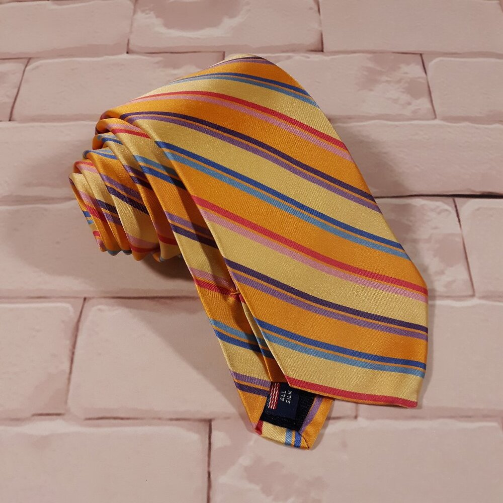 Holland & Sherry Silk Necktie Vibrant Colorful 3 Inch Wide Striped Made In USA‎